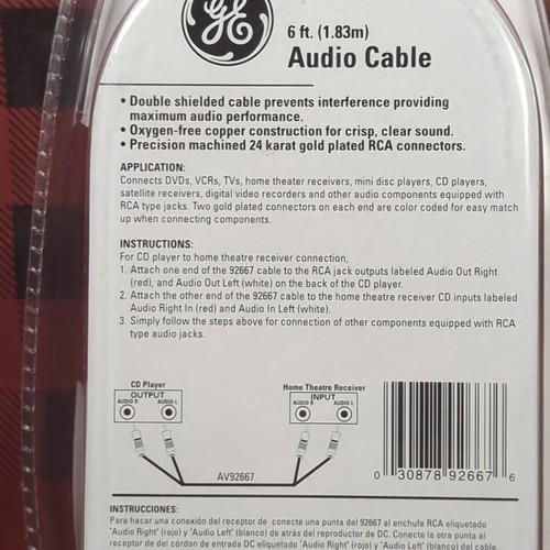 NOS GE Ultra Prograde Audio Cable AV92667 6 Foot Cord Digital DVD Red White - Picture 7 of 7