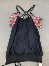 Holipick Tankini Swimsuit Athletic Top Womens size 16W Black Tan Aztec Print Fun