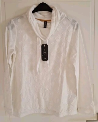 NEU Damen Shirt, Gr. 40, Multiblu, Weiß, Offwhite, Langarm, Rolli, Oberteil 