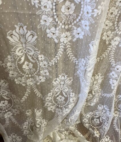 Vintage Laura Ashley Victorian Ribbons Design White Cotton Lace Curtain 53”/63” - Picture 9 of 17
