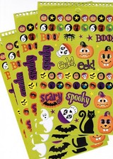 4 large Sheets Halloween Fun Kids Stickers Spooky Skeleton EEK Scary Ghosts