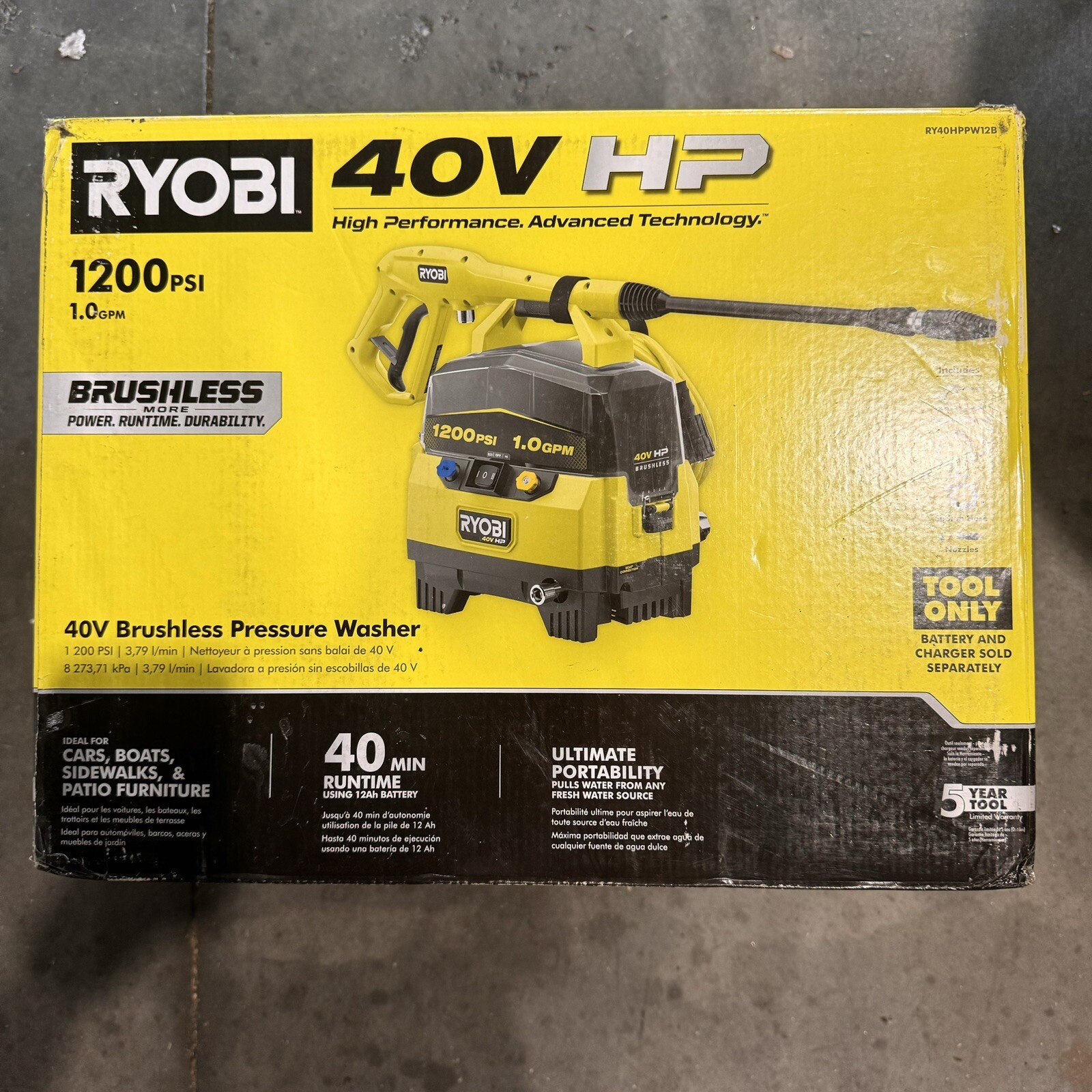 RYOBI 40V 1200 PSI 1.0 GPM Cordless Electric ColdWater Pressure Washer Tool Only eBay