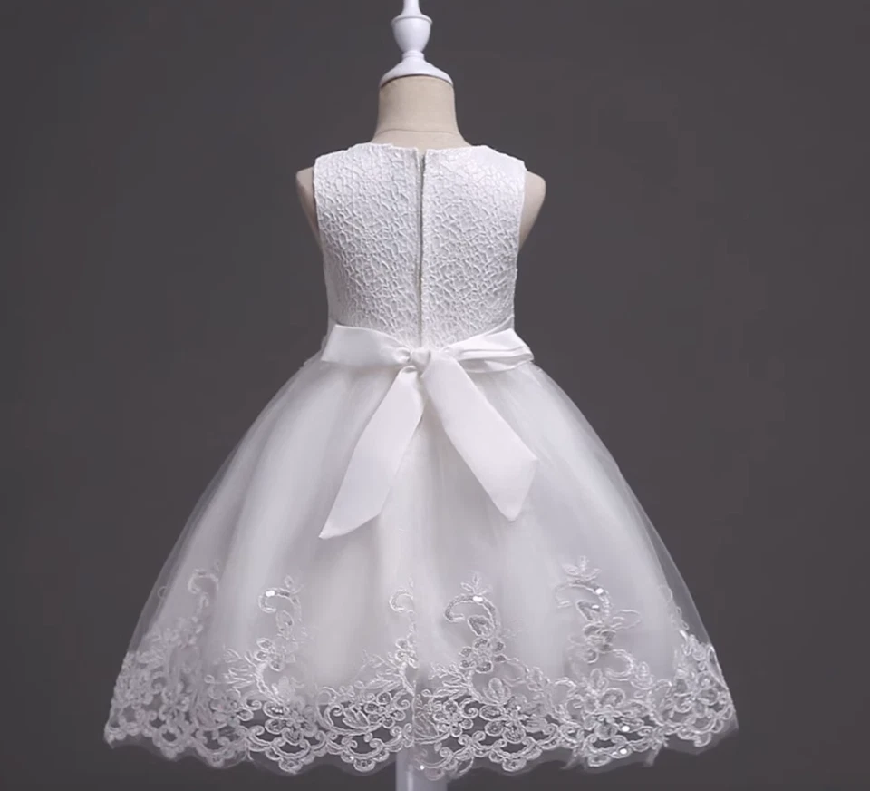 Girls Princess Tulle Lace Dress 3-9Y Flower Girl Birthday Party Gown Girls Dress - Image 3 of 4