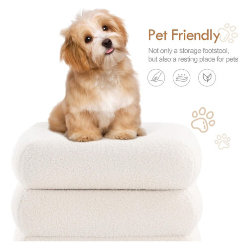 Storage Bench Box Teddy Velvet Footstool Square Ottoman Footrest for Living Room - Picture 7 of 10