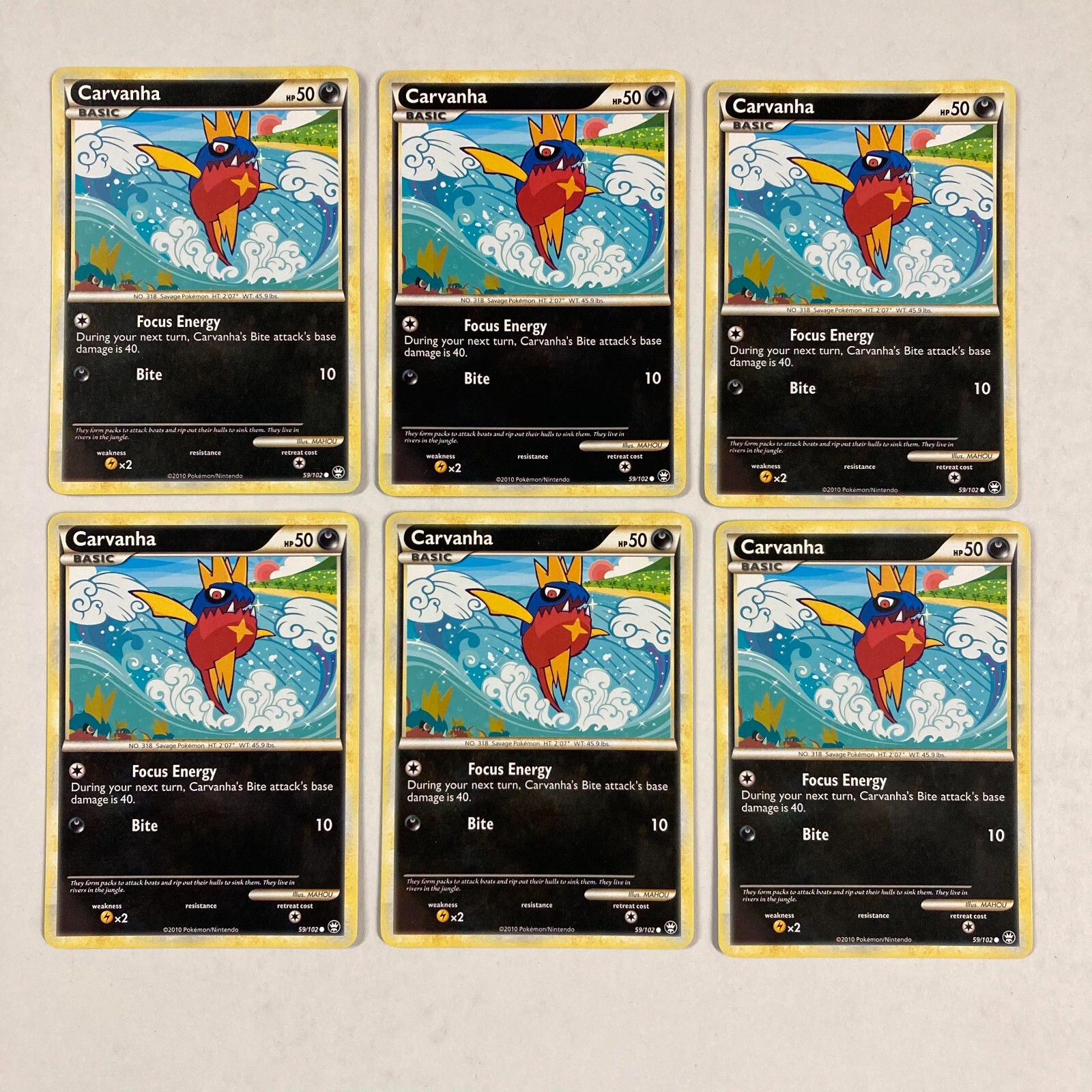 6x Pokémon TCG Carvanha 59/102 Triumphant cards