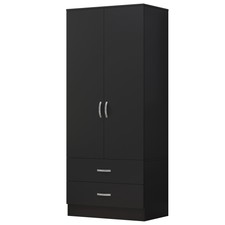 Wooden 2 Door Wardrobe with 2 Drawer Compact Wardrobe Bedroom Storage Furniture