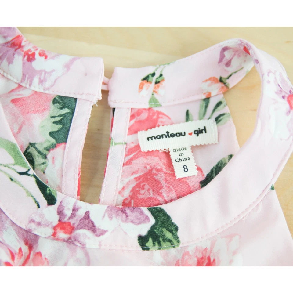 Vestido de verano Monteau niña rosa floral sin mangas sol 8 Foto 3 de 4