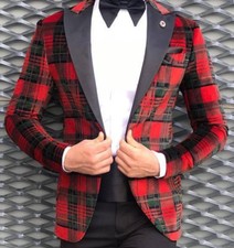 Designer Red Black Velvet Tuxedo Wedding Suit Men's Suit Tailored Slim Fit