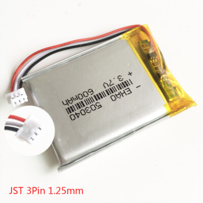 3.7V 600mAh Lipo Rechargeable Battery 503040 JST 3Pin 1.25mm Plug
