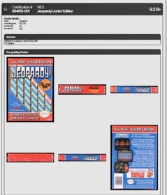 Jeopardy! All New Junior Edition NES Factory Sealed WATA Grade 9.2 B+ Mint Rare