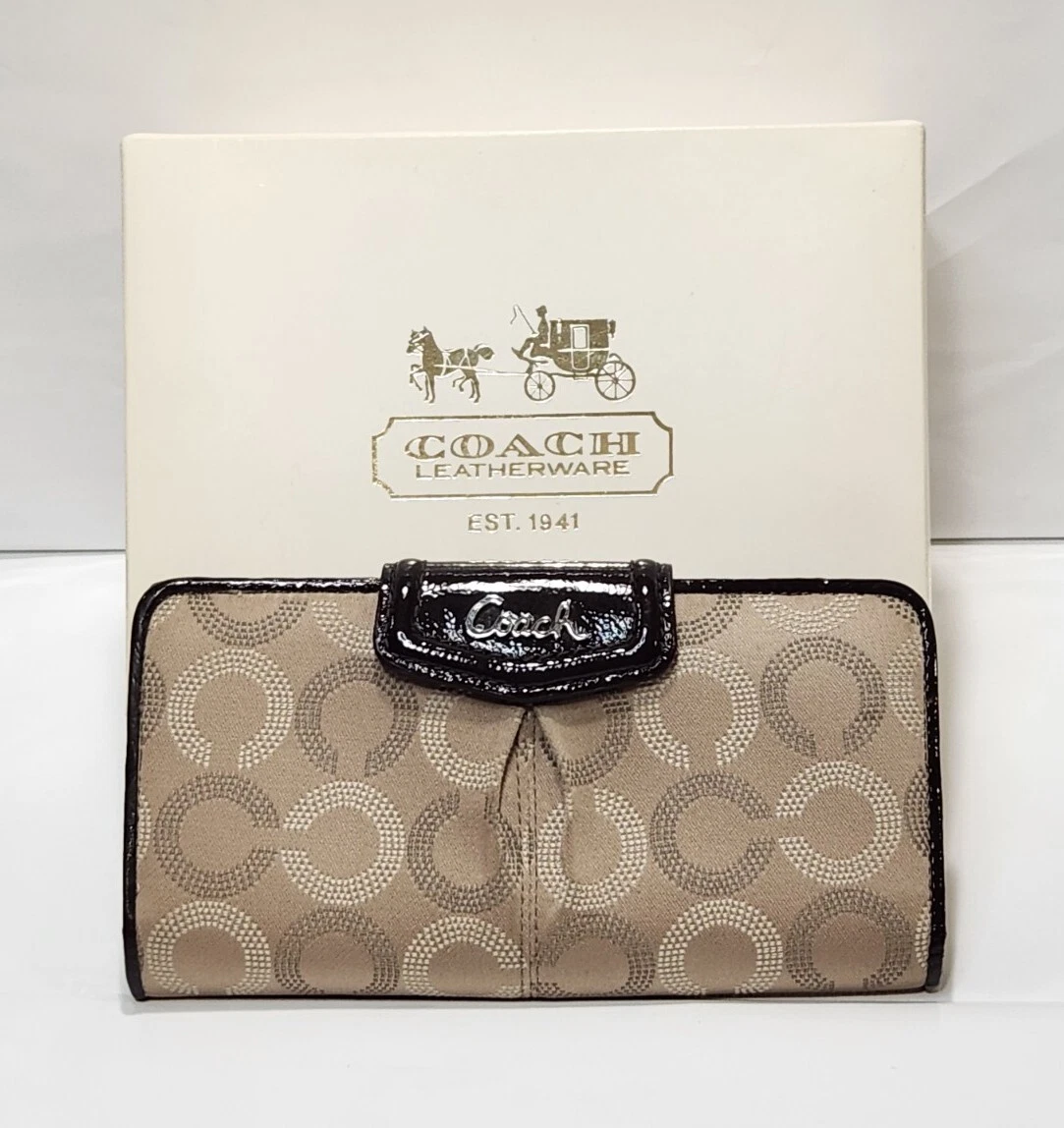 COACH Bifold Wallet Brown Signature Satin And Leather Pre Loved