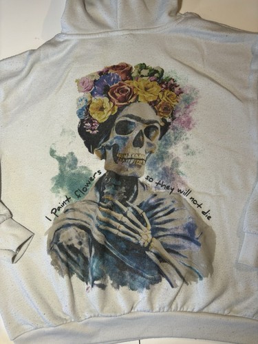 Frida Kahlo Jerry Leigh Women's M Día Muertos Viva La Vida Floral Hoodie Read - Picture 4 of 8
