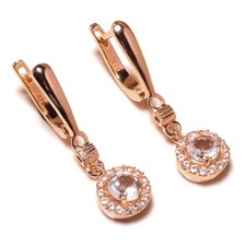 Sterling Silver Rose Gold Plated White Topaz Gems Dangle CZ Hinged Back Earring