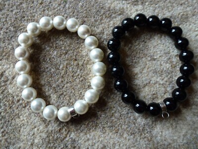 Argos Faux pearl Faux Onyx Elasticated Bracelets With Sterling
