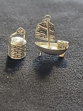 2 Sterling Silver 925 Charms Sail Boat Ship Sailboat & Wishing Well EUC