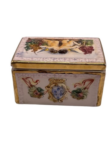 Antique Capodimonte Italian Porcelain Trinket Box Hand Painted Cherubs Angel - Picture 9 of 20
