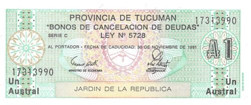 Argentina 1 Austral 1991 Provincia de Tacuman Unc pn S2711b - Foto 1 di 2