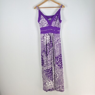 Heine womens dress size 40 aus 10 maxi purple geometric sleeveless Vneck 086421
