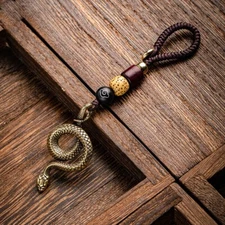 Pure Brass Snake Rope Keychain Pendant Key Ring Hanging Animal Figurine Craft