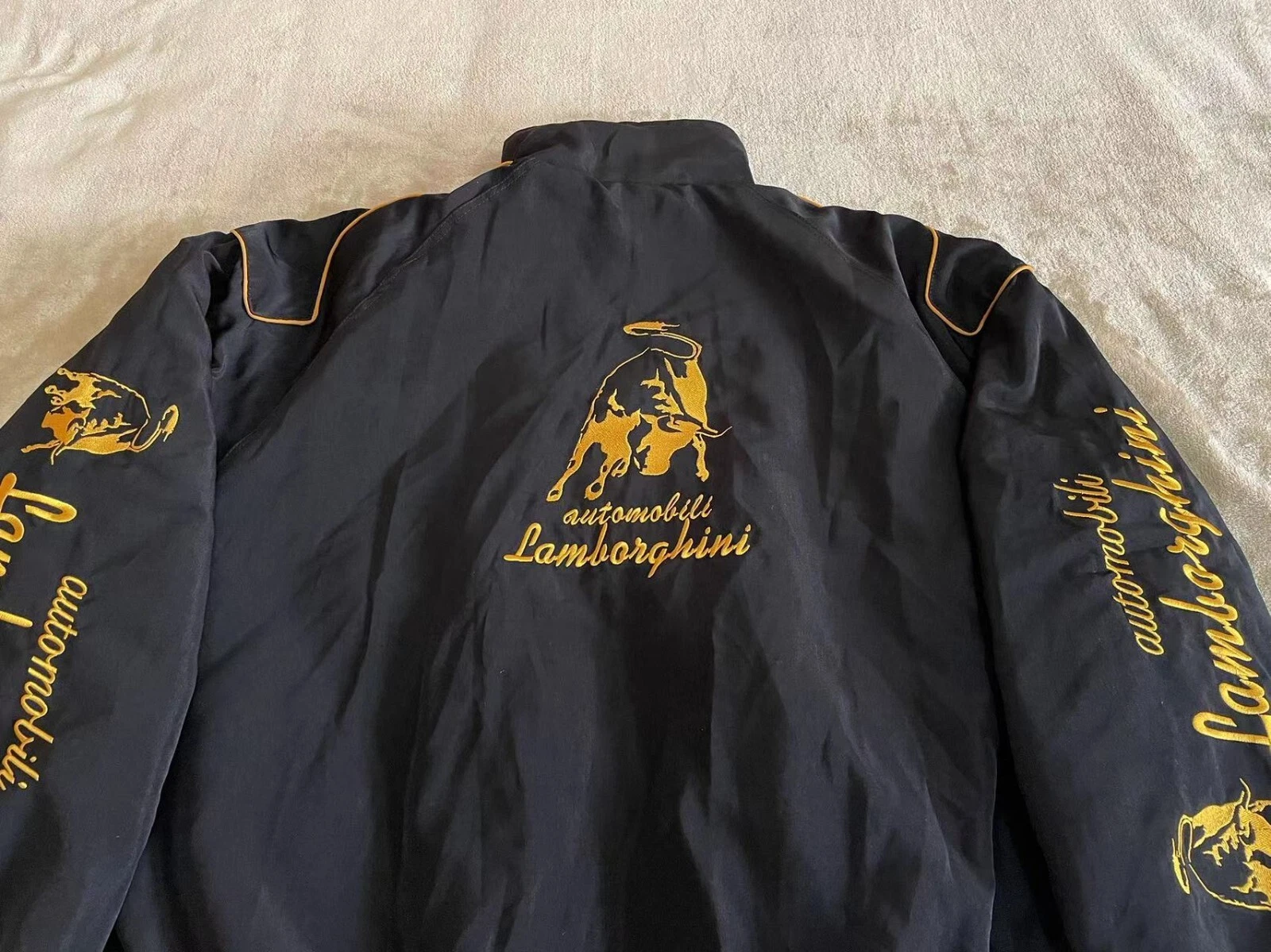 Adult F1 Vintage Racing Jacket Black Ebroidered Lamborghini Jacket Adult F1 Vintage Racing Jacket Black Ebroidered Lamborghini Jacket