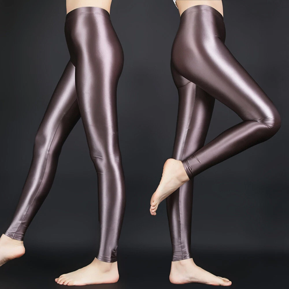 Plus Size Satin Glossy Leggings Shiny Wet Look Stretch Dance Yoga Training  Pants