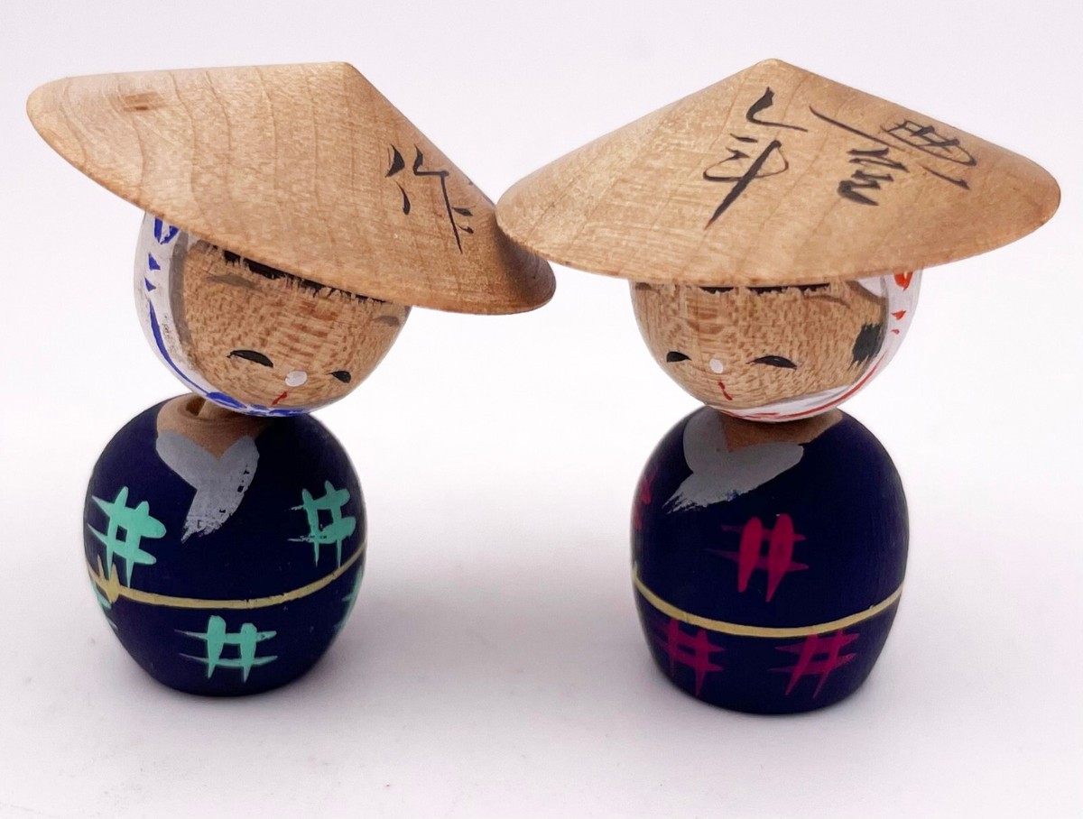 VTG Japan Traditional Folk Art Craft Mini Kokeshi Dolls Nodder Lot of