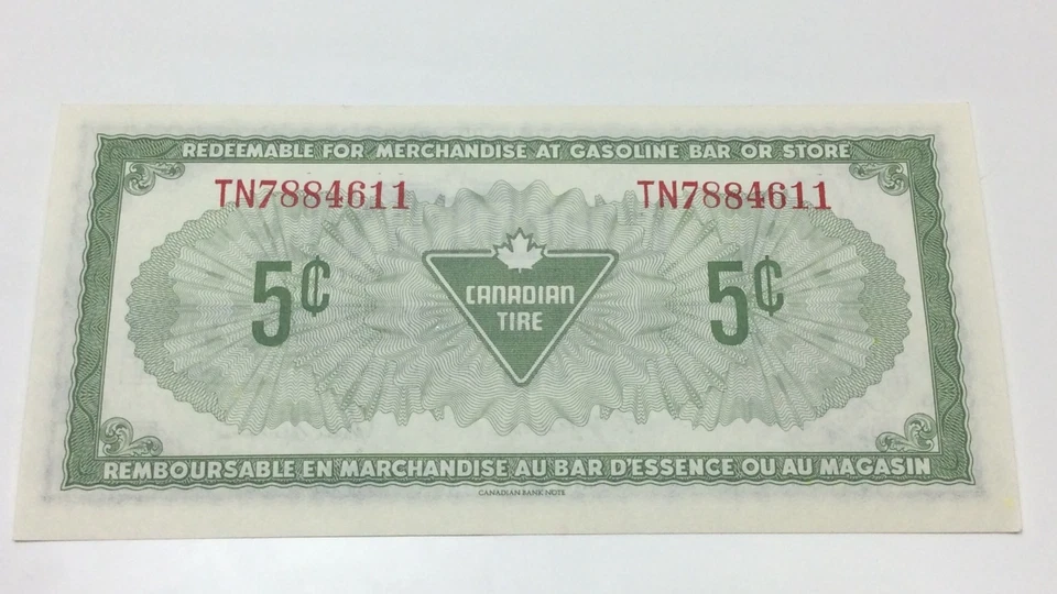 1974 Canadian Tire 5 Cents Uncirculated Banknote CTC Gas Bar Cash Bonus E042 - Image 2 of 4