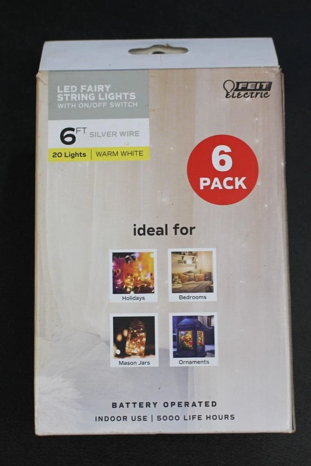 NEW 6 Pack Feit Electronics 6 ft. Silver Wire Fairy String Lights. - Image 2 of 2