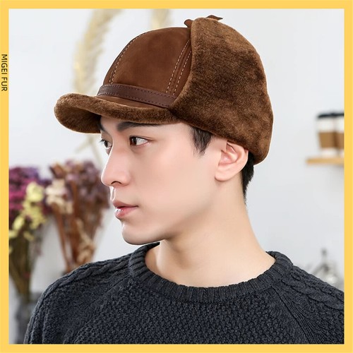 Hot Mens Retro Real Sheep Fur Hat Thicken Winter Warm Baseball Gentle Cap Party - Picture 1 of 12