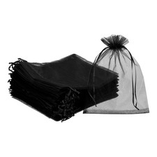 Organza Bags, 6 x 8 Inch, Black 50 Pcs , Drawstring Sheer Organza Gift Bags