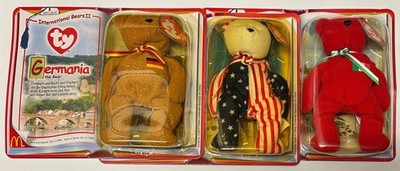 TY Beanie Babies McDonalds 3 Pc Lot International Bears Osito Spangle & Germania