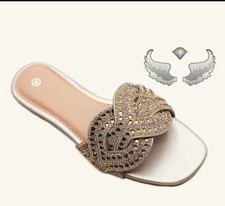 Women's Rhinestone Slip-On Comfort Flat Sandals - Black, Beige, White, Pink