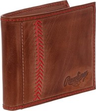 Rawlings Dark Brown Tanned Leather Baseball Stitch Wallet for Men