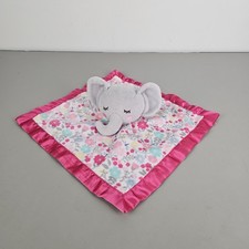 Parents Choice Gray Elephant Floral Security Blanket Pink Satin Trim Lovey
