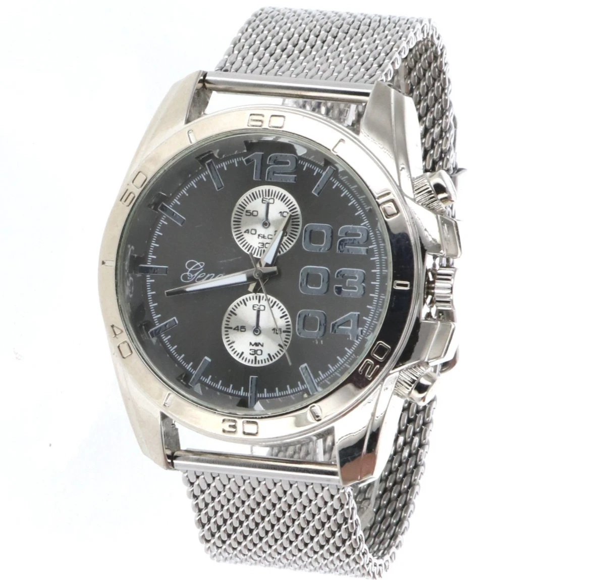 54mm Mens Quartz Analog Watch Silver Dial Crystal Bezel Black Rubber bullet band Geneva Black Rubber Band Wristwatches for sale | eBay main image 3