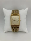 Vtg Seiko Mens 27mm Watch Gold Tone Tank Dial Date 7.25" 7N29-5B29 - RUNS