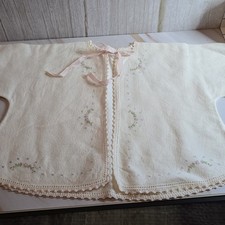 Vtg Handmade Baby Infant Flannel Embroidered Top Pink White Girl
