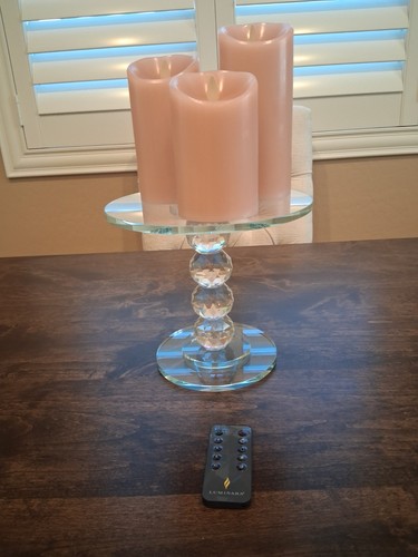 Pink Luminara Flameless Pillar Candles, Flickering Wick, Remote/Timer set of 3
