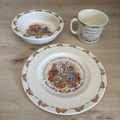 Vintage Bunnykins Royal Doulton Taufteller & Tasse + 1 Segelszene Schale 