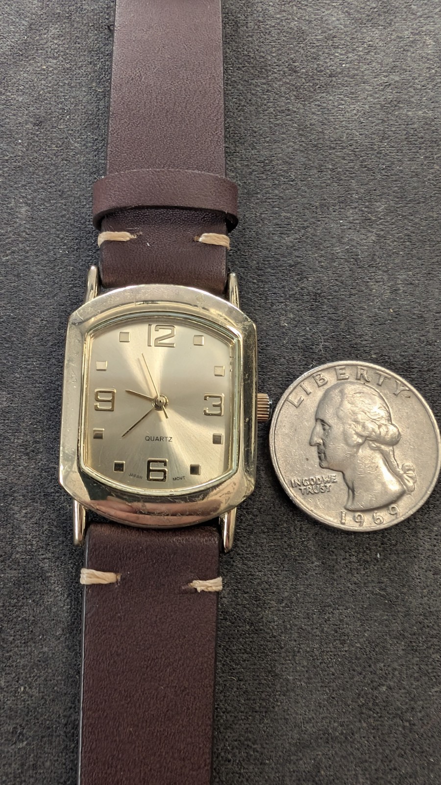 Vintage Gold Tone Quartz Watch with Sunburst Dial & Japan Movement on New Strap