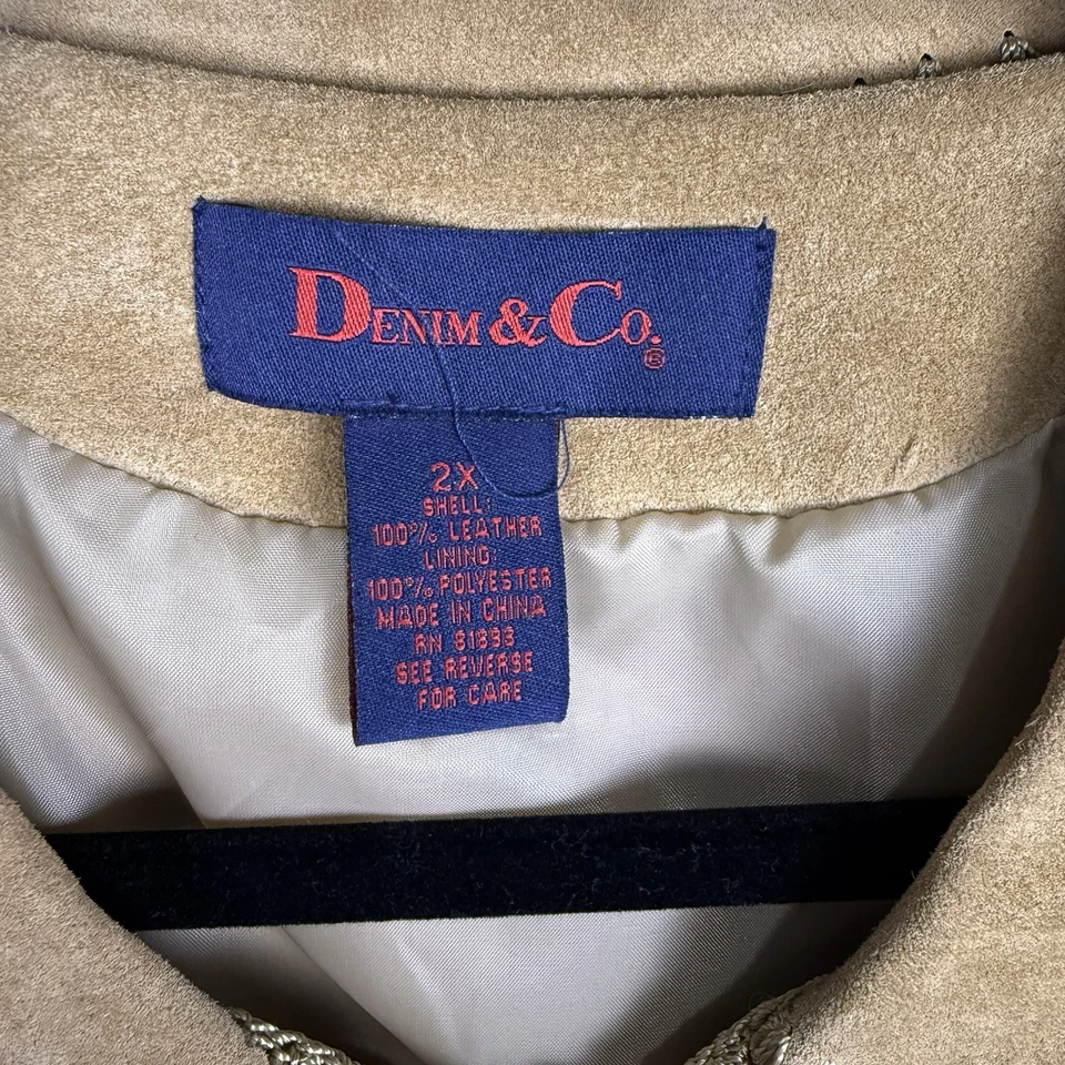 Vintage Denim & Co Women’s 2X Patchwork Leather Suede Jacket Brown Tan Taupe - Image 2 of 4