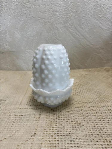 Vintage Fenton Hobnail White Milk Glass Fairy Lamp Tea Light Holder