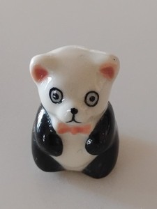 Vtg. Rare Porcelain Sitting  Panda Bearw/Pink Bowtie  Figurine  1 1/4'" Tall