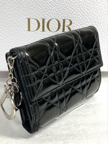 Christian Dior Canage Patent Leather Bifold Wallet Black