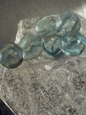 6 Glass Marbles Lot 22mm Shooter Swirl Clear Aqua Blue Vintage