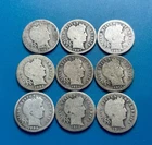 Lot of 9 Barber Silver Dimes, 1898 - 1916,  90% Silver Dimes