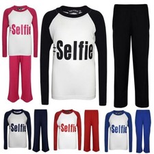 Kids Girls Boys PJ's " SELFIE " Printed Stylish Pyjamas New Age 5-13 Years