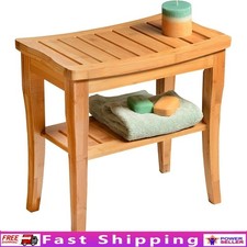 Compact Shower Bench Non-Slip Storage Stool Durable Teak Style Bathroom Spa Use