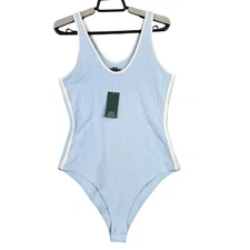 Womens Wild Fable Light Blue & White Trim Tank Top Bodysuit Cotton Size M