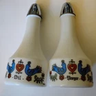 Vintage Gemco Rooster Oil & Vinegar Cruets 7” Made in USA Milk Glass